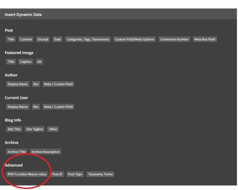 oxygen php dynamic data option